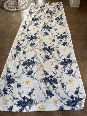 Blue Floral & Yellow Bird Printed 4 Curtain Panels Grayson Linens